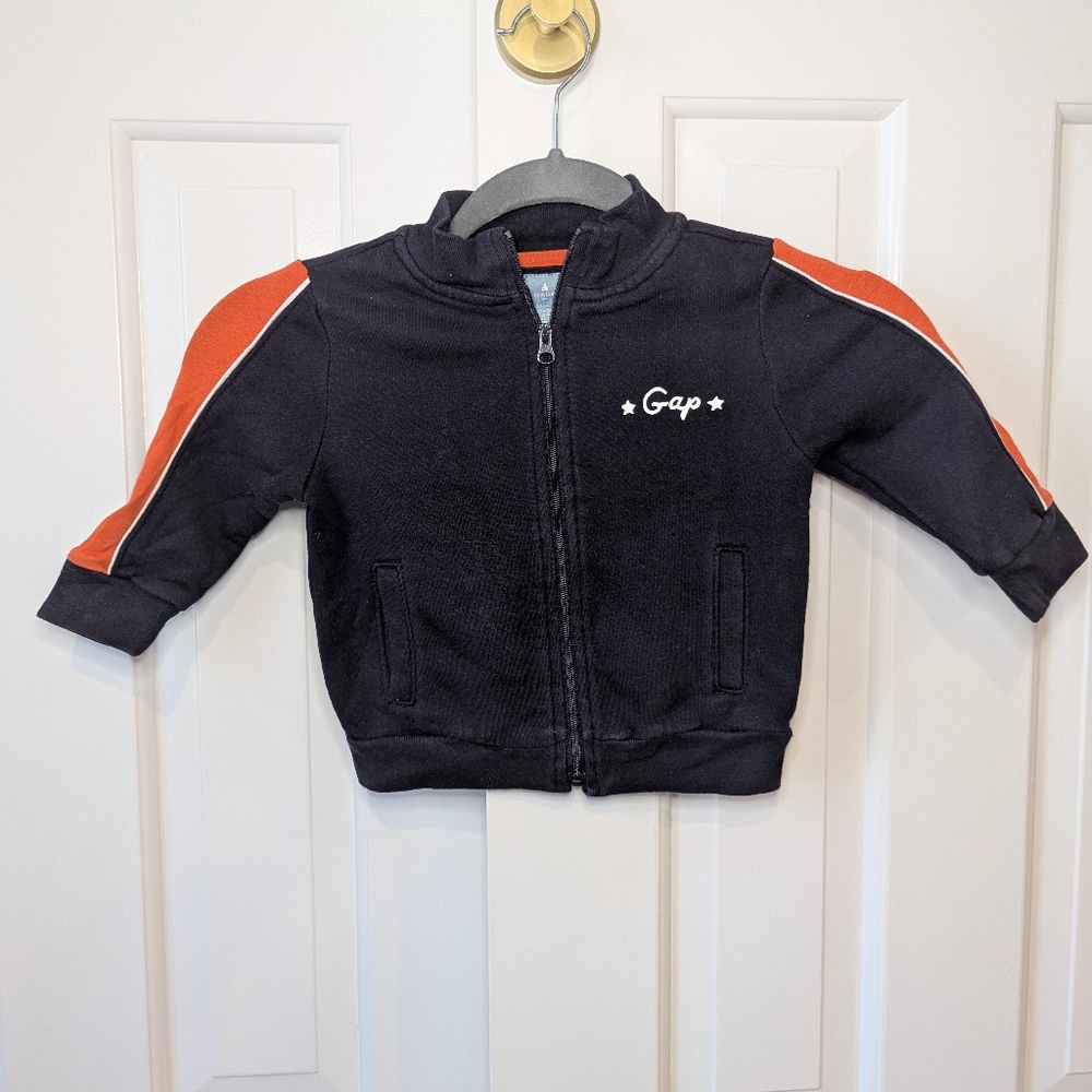 Baby Gap Zip Up Jacket Sweater Blue with Orange Trim Size 18-24 mo